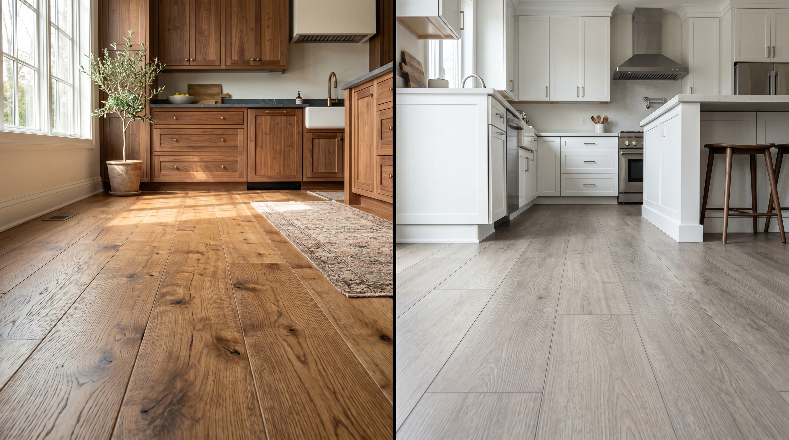 Hardwood vs LVP flooring side-by-side comparison