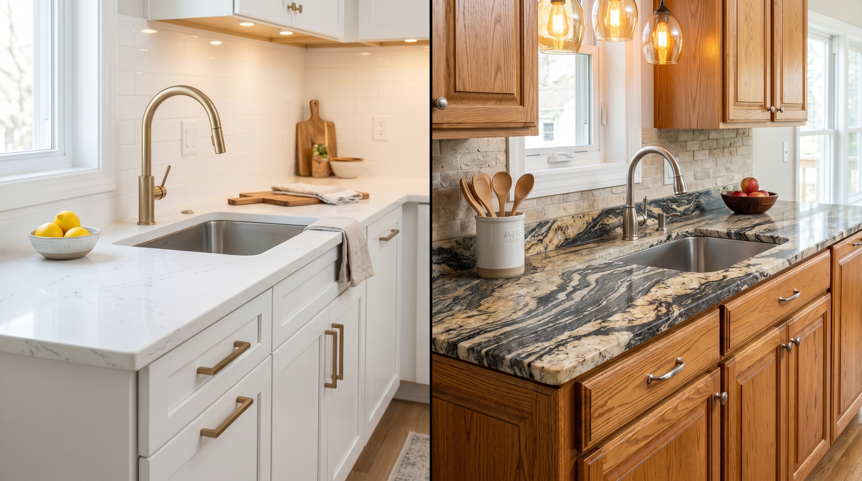 Quartz vs Granite countertops side-by-side comparison