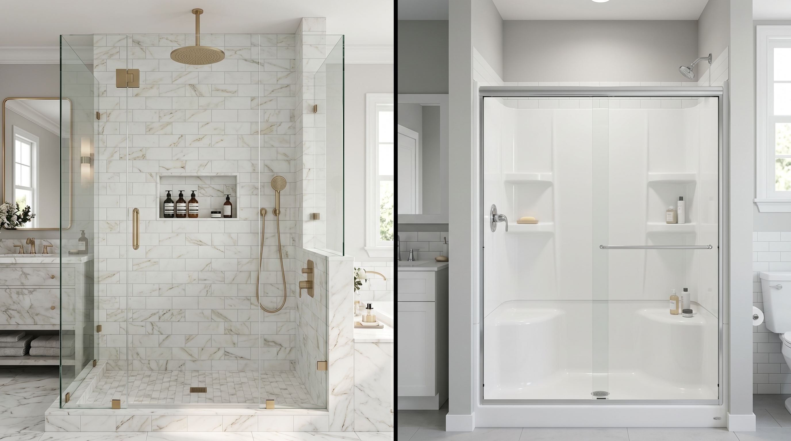 Tile vs Acrylic shower side-by-side comparison