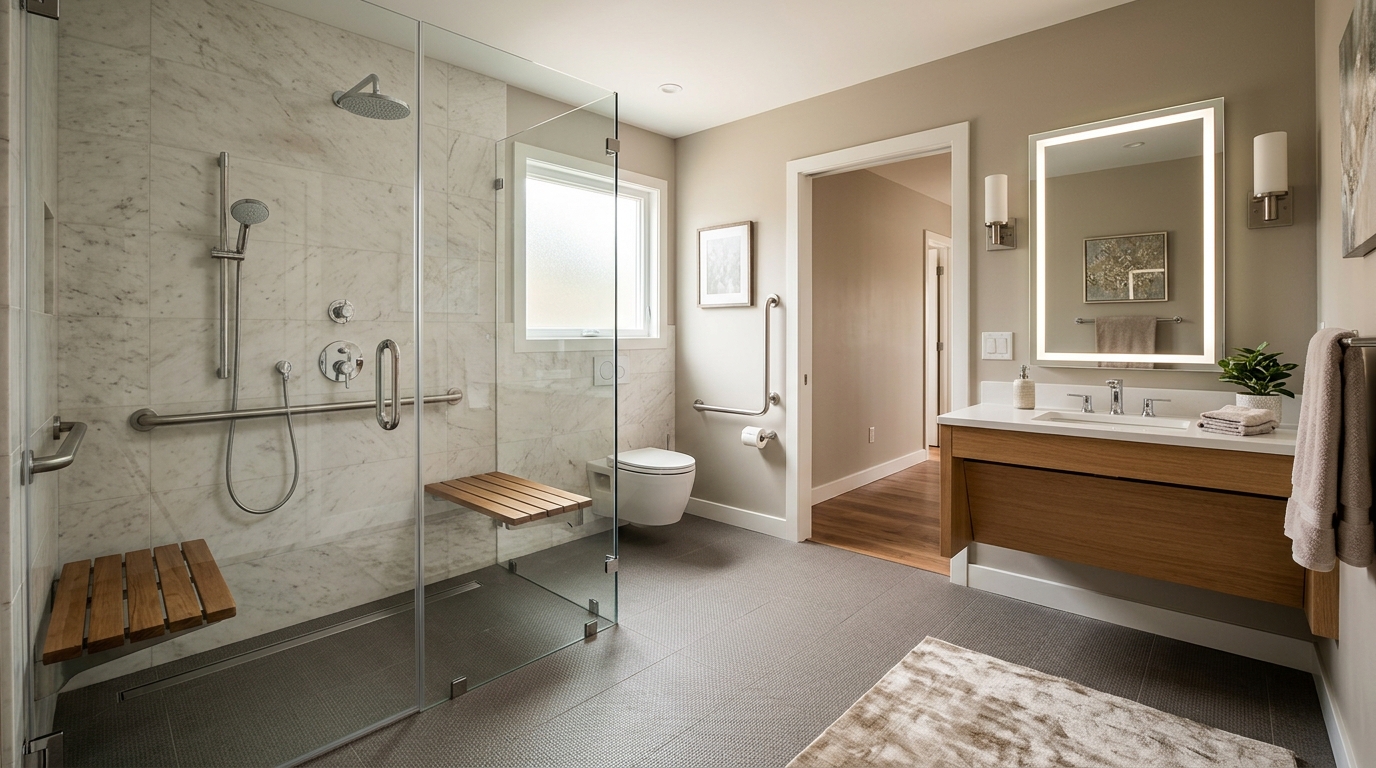 Accessible bathroom remodeling project by RD Horizon Builders