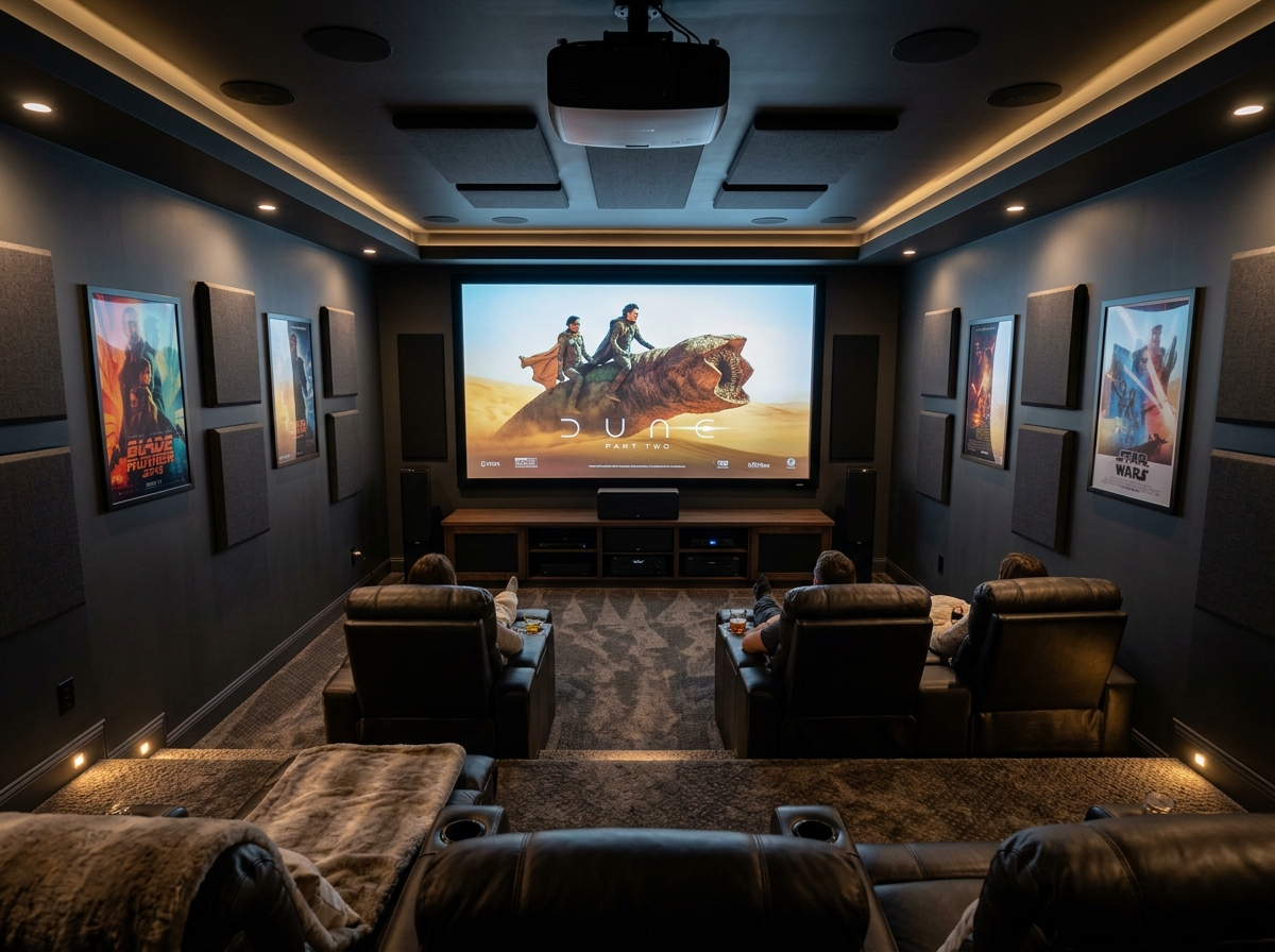 Finished basement home theater room