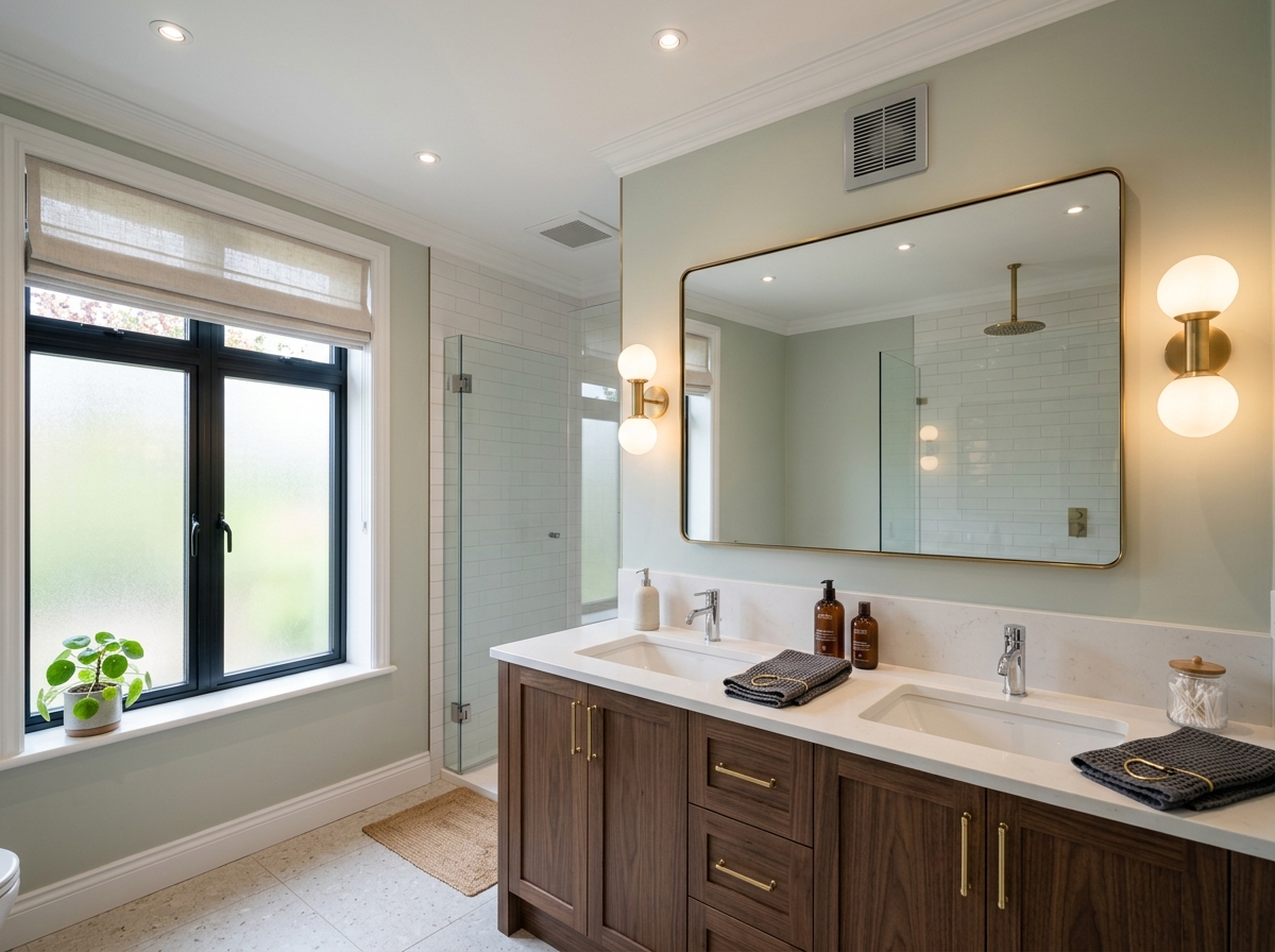 Bathroom vanity lighting with sconces and mirror