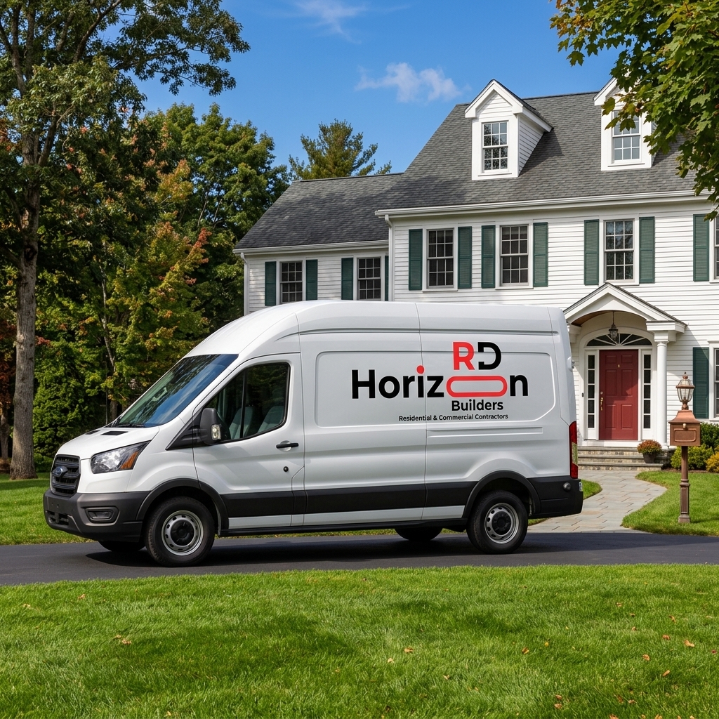RD Horizon Builders branded work van at a residential project