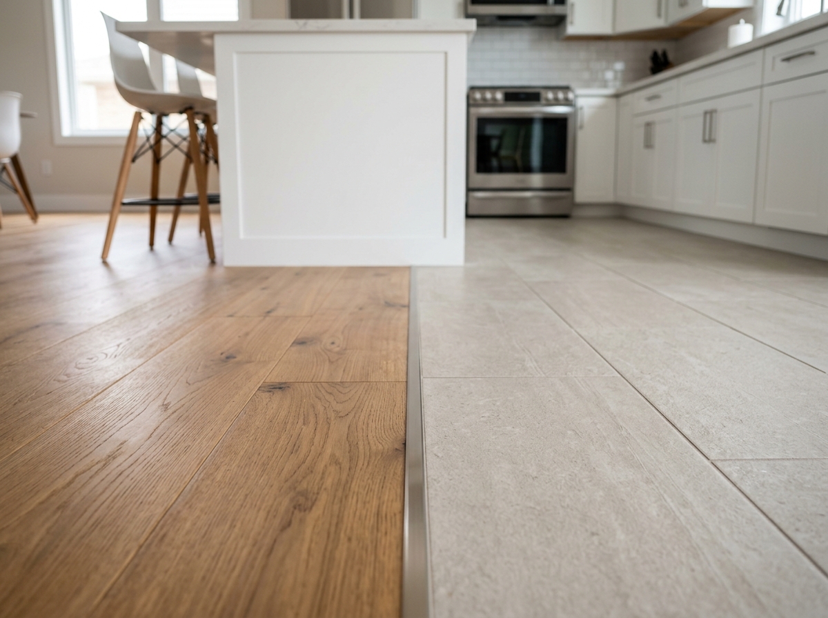 Hardwood kitchen flooring with clean transitions