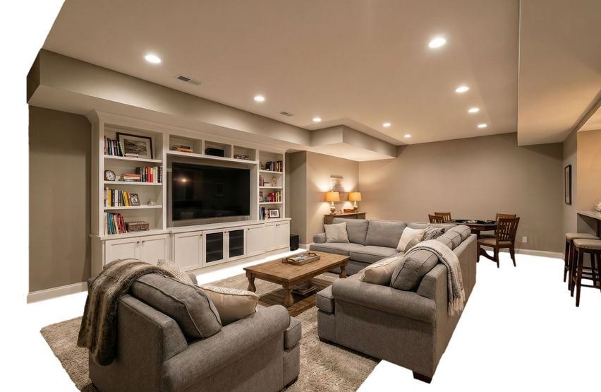 Completed basement family room remodeling project