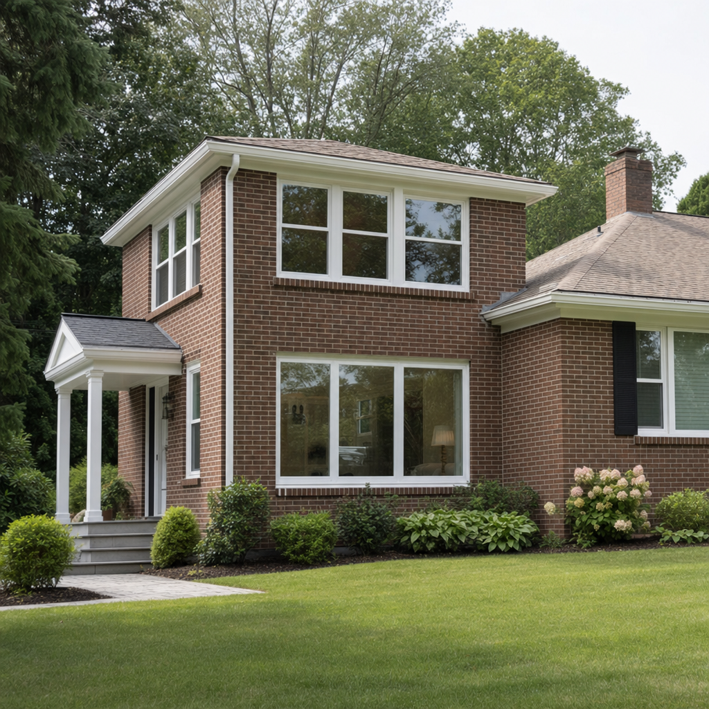 Two-story side addition on a 1960s brick ranch matching original brick