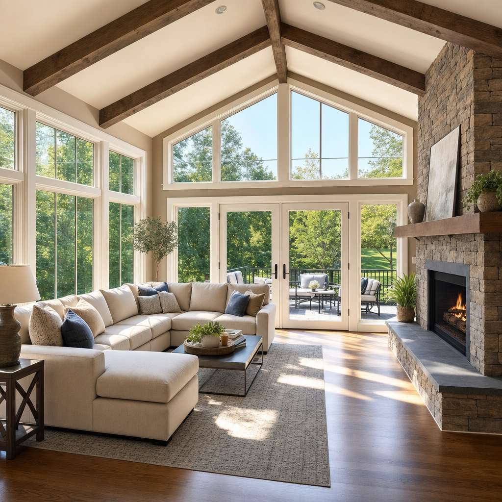 New family room addition with vaulted ceiling and fireplace