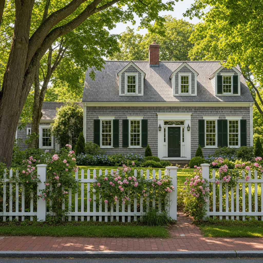 Traditional Cape Cod home with weathered silver-gray cedar shake