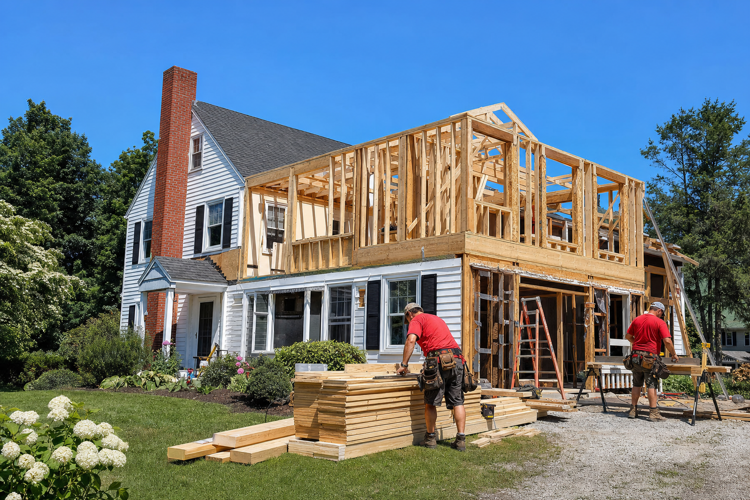 RD Horizon Builders crew framing a residential addition in Massachusetts