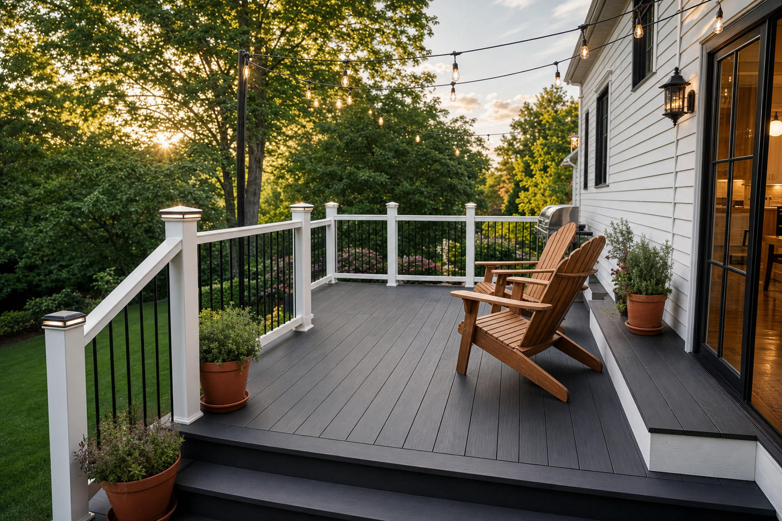 Custom composite deck built on a Massachusetts colonial home
