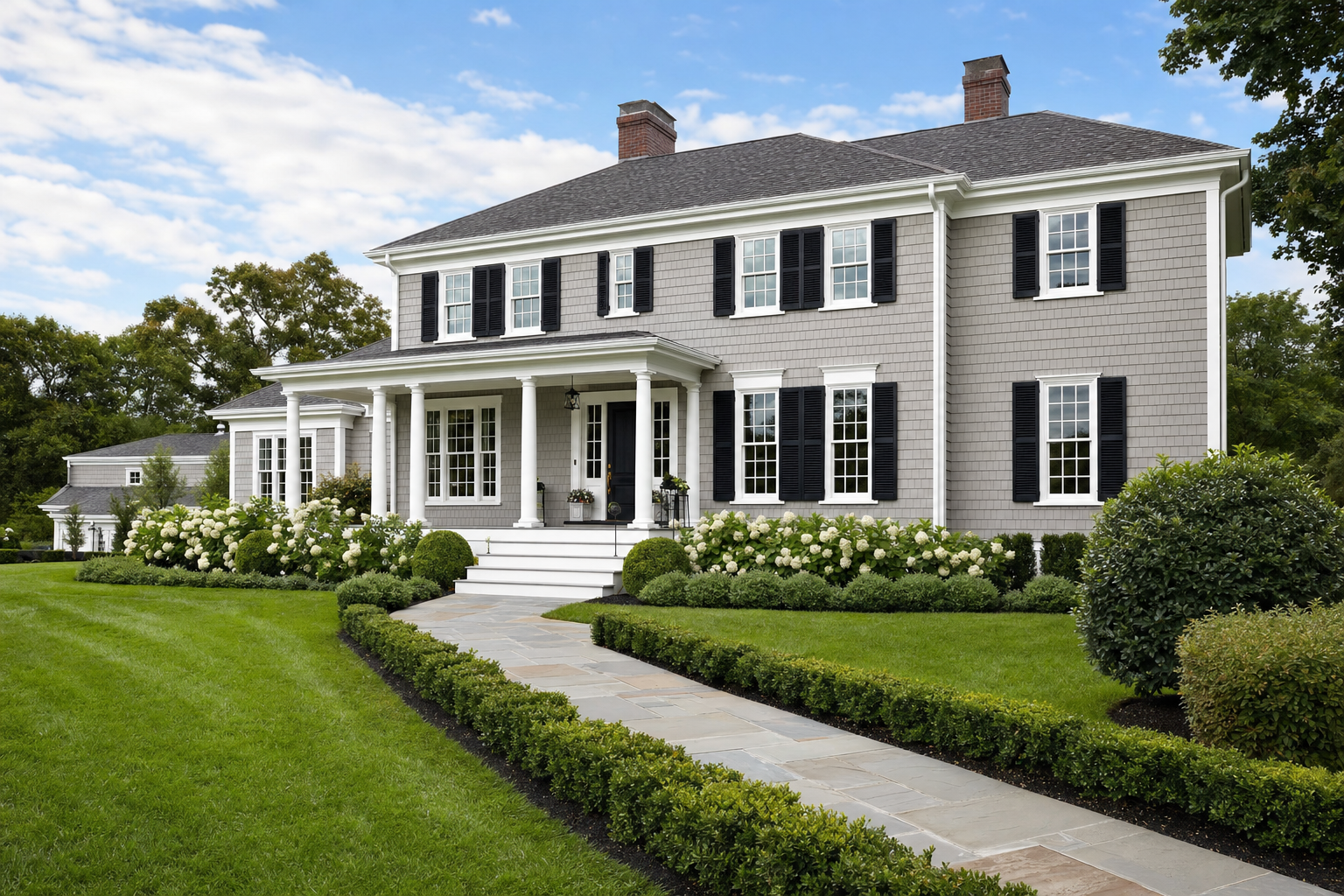 New James Hardie cedar-shake siding on a Massachusetts colonial home